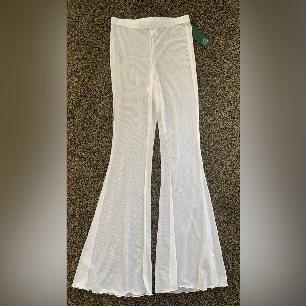 Sheer White Flared Swim cover up Pants size XS NWOT/NWT